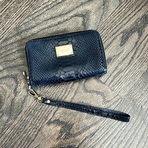 Patent black Michael Kors python wristlet wallet with gold hardware